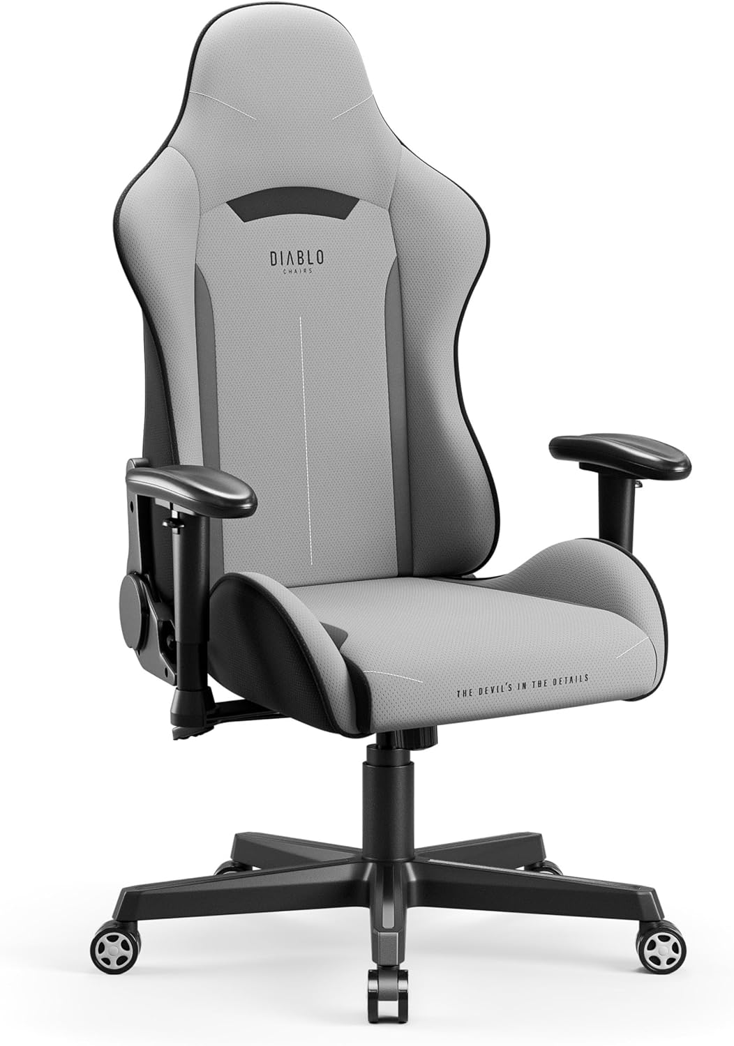 Gaming Chairs - Diablo Gamer Chair X-Starter Gaming Chair Ergonomic with Fabric Cover, Adjustable Armrests, Tilt Mechanism, Load Capacity up to 136 kg, Desk Chair, Gaming, Office Chair, Gaming, Grey
