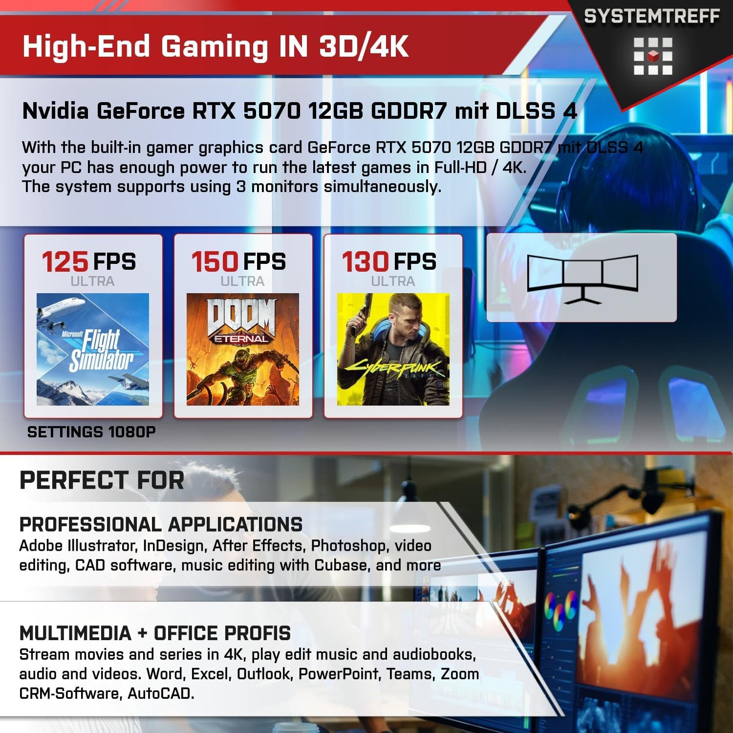 Gaming PC & Laptops - SYSTEMTREFF High-End Gaming PC Intel Core Ultra 7 265K 20x5.5GHz | Nvidia RTX 5070 12GB DX12 | 2TB M.2 NVMe | 32GB DDR5 RAM | Desktop Computer Calculator for Gamers, Gamers & Streamers – Bild 5