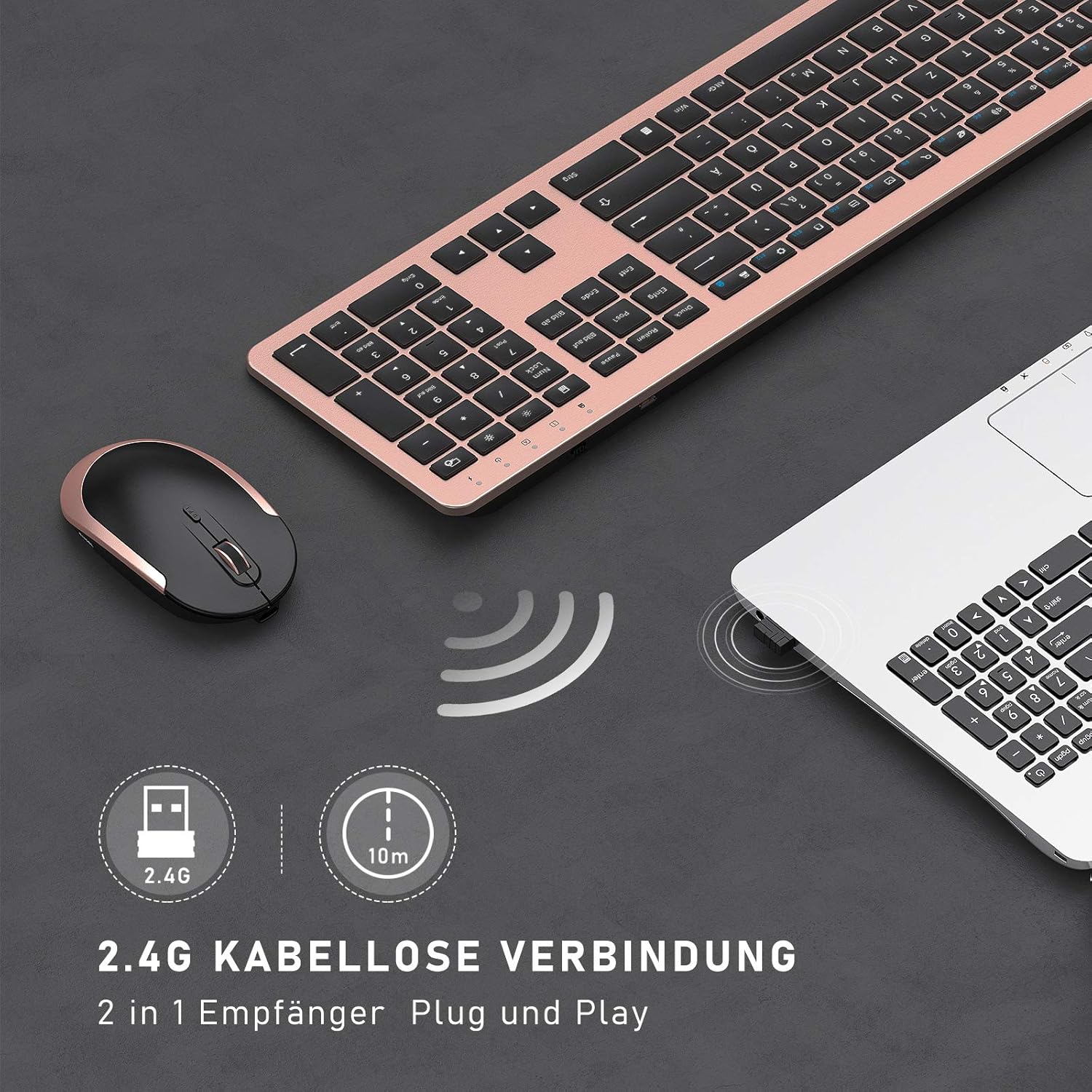 Gaming Tastatur & Maus - Seenda Rechargeable Keyboard and Mouse Set, Wireless, Full Size, Ultra-Thin, Silent, Ergonomic Keyboard with Silicone Dust Protection for PC, Laptop, Smart TV, etc. – Bild 3