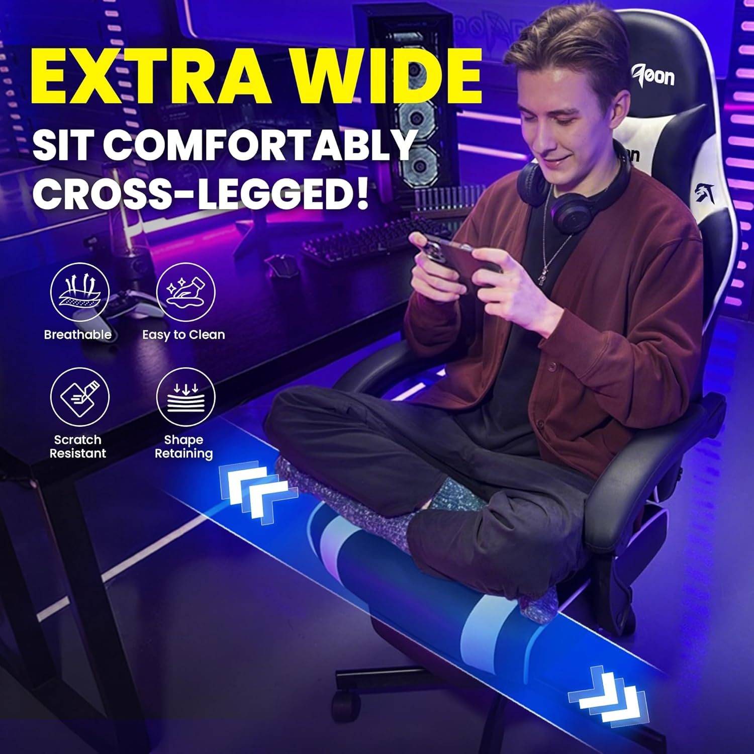 Gaming Chairs - Gaming Chair Gamer Chair - Ergonomic Gamer Chair with Footrest Headrest and Lumbar Support Height Adjustable Padded Gaming Chair 150 kg Load Capacity Black – Bild 8