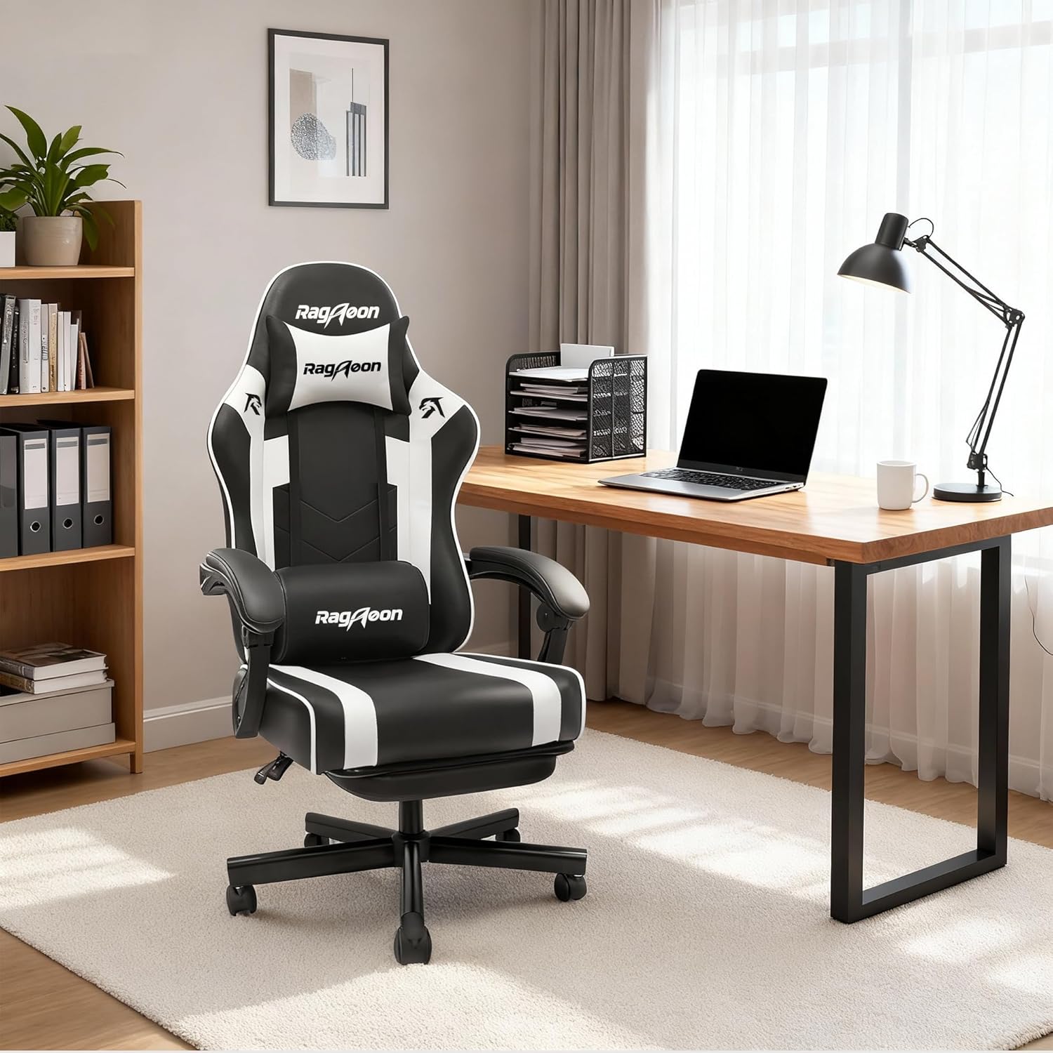 Gaming Chairs - Gaming Chair Gamer Chair - Ergonomic Gamer Chair with Footrest Headrest and Lumbar Support Height Adjustable Padded Gaming Chair 150 kg Load Capacity Black – Bild 2