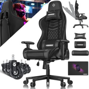 Gaming Chairs – KESSER Gaming Chair Ergonomic Gaming Chair Office Chair with Headrest and Lumbar Cushion Racing Gamer Chair 150 kg Load Capacity Armrest 360° Rotating Desk Chair Gaming Chair + Rubber Wheels