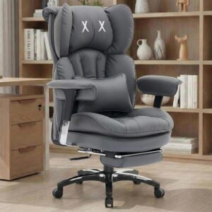 Gaming Chairs – Efomao Office Chair, X Embroidery Big and Tall PU Leather Chair for Home, Adjustable High-Backed Computer Gaming Chair, 200 kg Rotating Executive Chair with Footrest and Lumbar Support, Grey