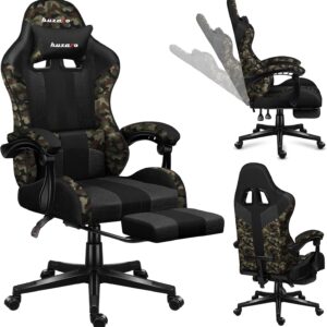 Gaming Chairs – huzaro Force Mesh, Gaming Chair, Office Chair, Computer Chair, Ideal for People up to 185 cm, Headrest Lumbar Cushion, Gamer Chair with Footrest, Gaming Chair 140 kg Load Capacity, Camo