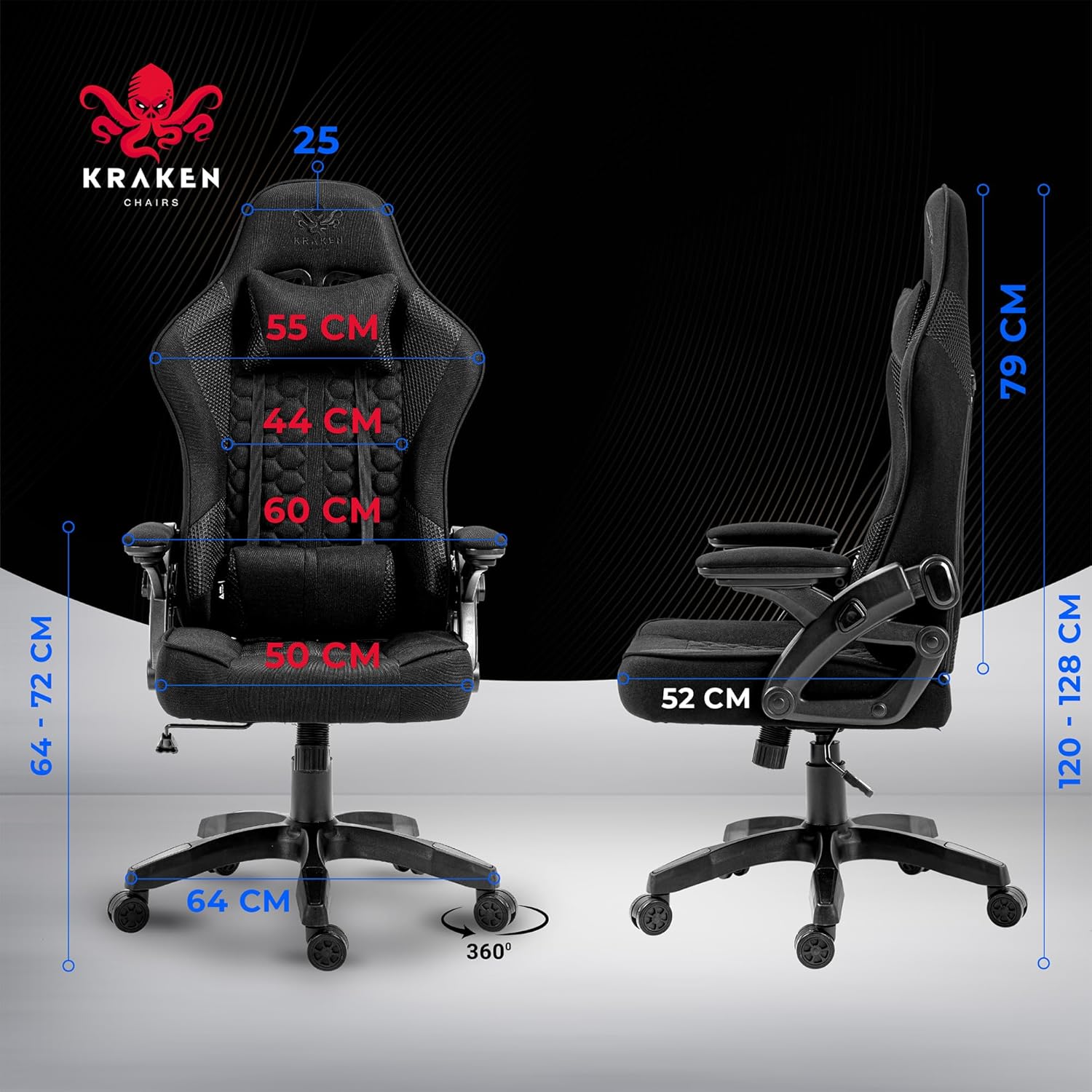Gaming Chairs - Gaming Chair Fabric - Black - Office Chair - Ergonomic Computer Chair Gamer - 130 kg Load Capacity - Gamer Chair - Gaming Chair - Gaming Chair Ergonomic - Gaming Chair - PC Chair – Bild 3