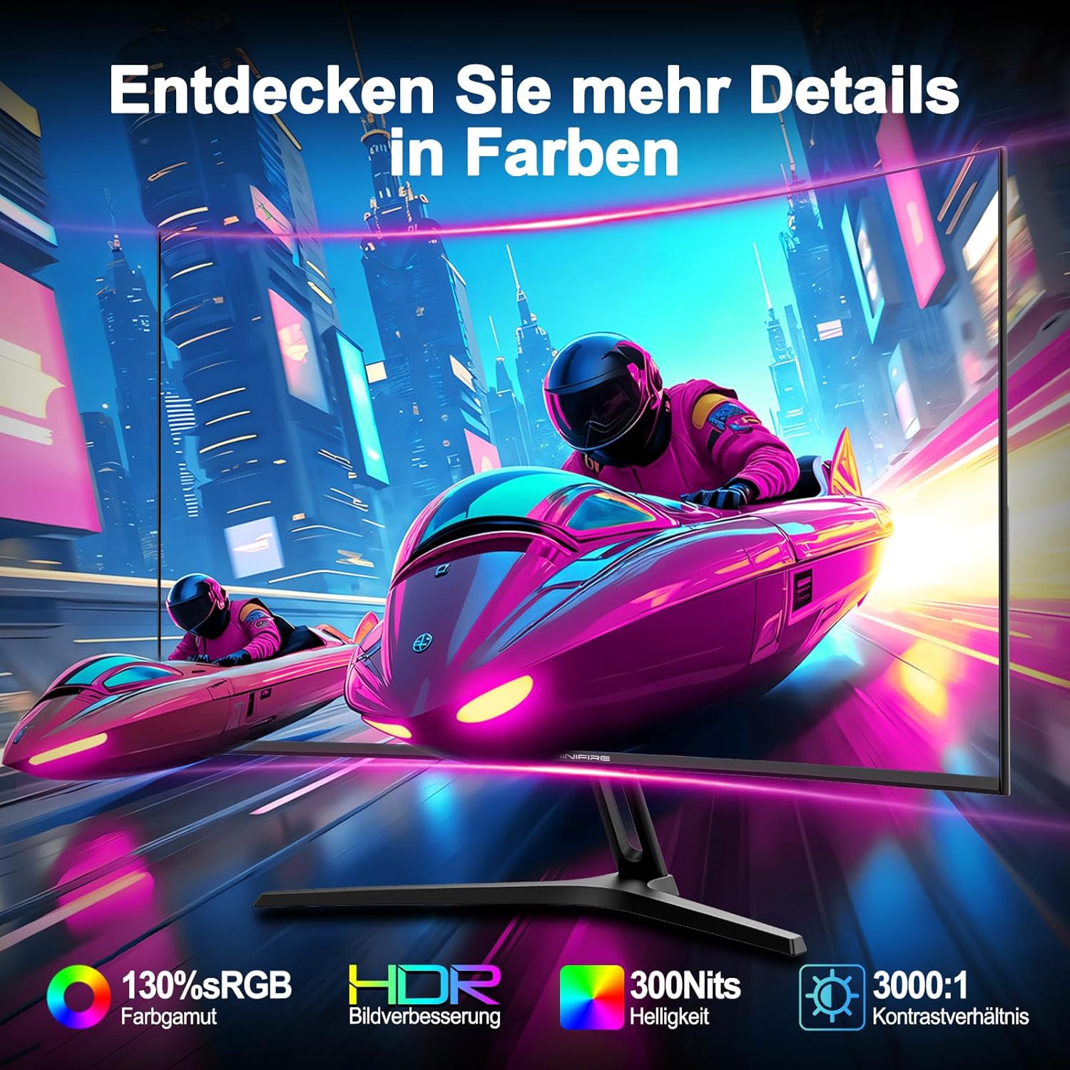 Gaming PC & Gaming Monitors - Minifire 24-Inch Curved Gaming Monitor 180Hz, 1 ms, 130% sRGB, with Speakers, HDR, FreeSync, 300 cd/m², VA, FHD 1080P, Frameless, HDMI1.4 DP1.2 Ports (MFG24C1 HDMI Cable Included) – Bild 5