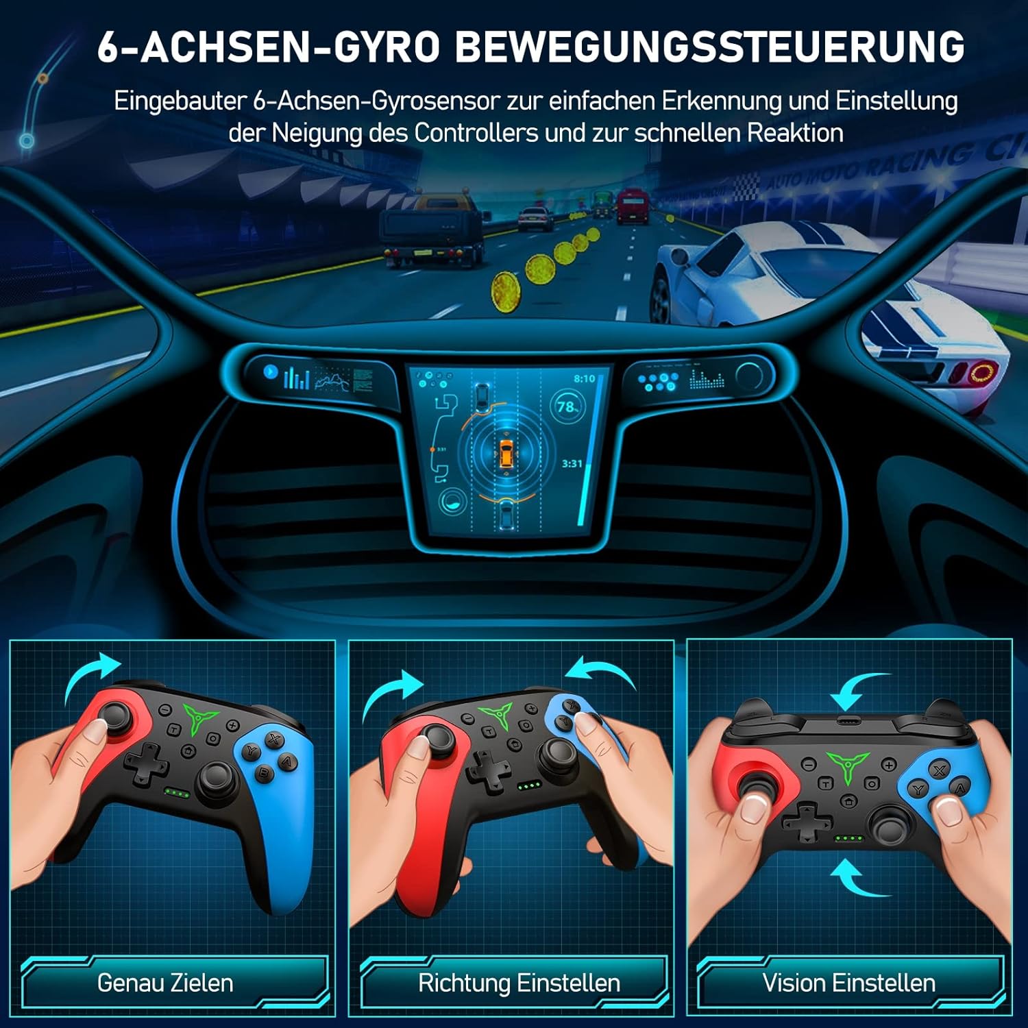 Gaming Consoles & Controllers - Switch Controller, Pro Controller Switch with Precise Control, Turbo, Macro, Wake Up Function, Dual Motors Vibration, Wireless Pro Switch Controller for Switch/Lite/OLED Console – Bild 5