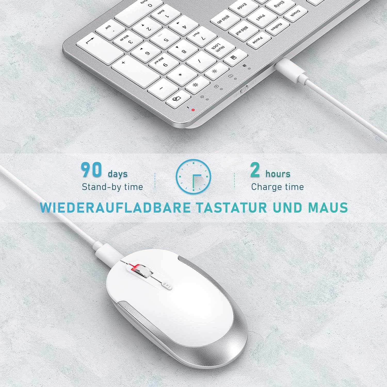 Gaming Tastatur & Maus - Seenda Rechargeable Keyboard and Mouse Set, Wireless, Full Size, Ultra-Thin, Silent, Ergonomic Keyboard with Silicone Dust Protection for PC, Laptop, Smart TV, etc. – Bild 2