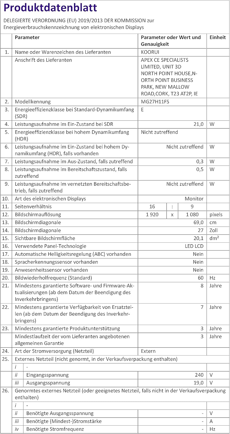Gaming PC & Gaming Monitors - KOORUI Gaming Monitor 27 Inch PC Screen 240Hz, FHD, 1ms, Adaptive Sync (1920 x 1080p, DCI-P3 90%, SRGB 100%, HDMI, DisplayPort, VESA 75x75) – Bild 9