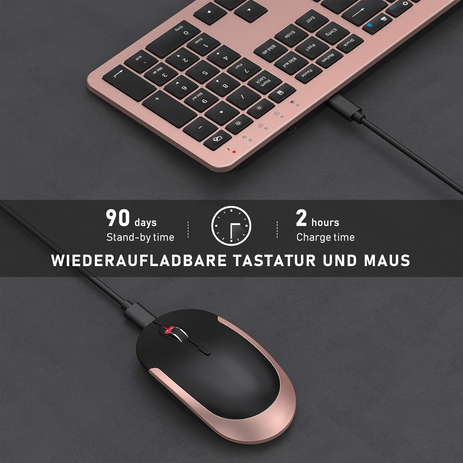 Gaming Tastatur & Maus - Seenda Rechargeable Keyboard and Mouse Set, Wireless, Full Size, Ultra-Thin, Silent, Ergonomic Keyboard with Silicone Dust Protection for PC, Laptop, Smart TV, etc. – Bild 2