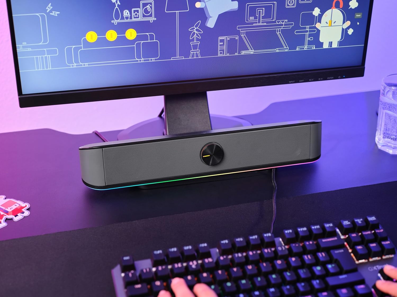 Gaming PC & Gaming Monitors - Trust Gaming GXT 1619 Rhox PC Soundbar mit RGB Beleuchtung 12W (6W RMS), Stereo Computer Boxen, USB-Betrieb, 3.5 mm AUX Anschluss, Kleine PC Lautsprecher für Desktop, TV, Laptop - Grau – Bild 8