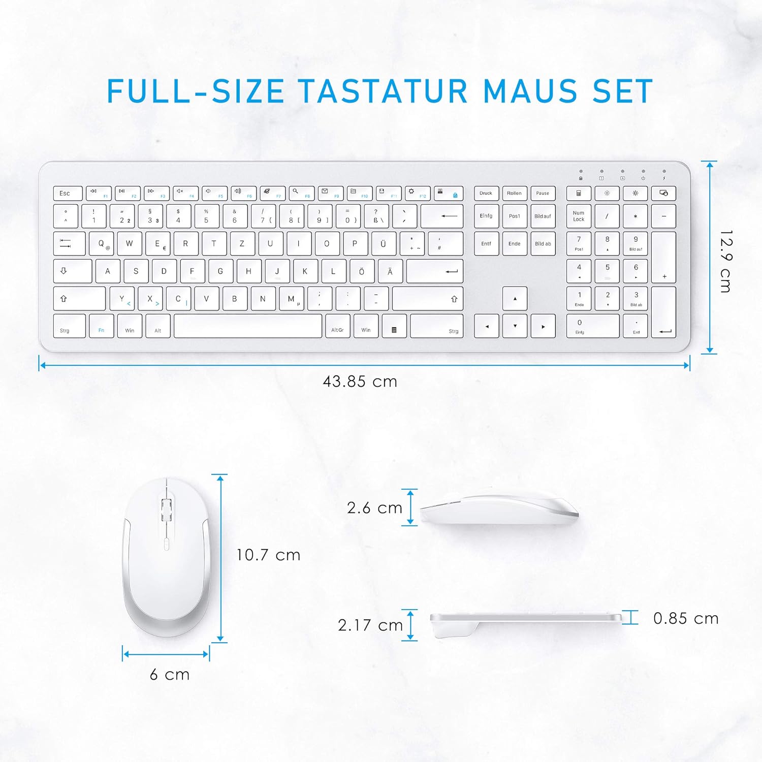 Gaming Tastatur & Maus - Seenda Rechargeable Keyboard and Mouse Set, Wireless, Full Size, Ultra-Thin, Silent, Ergonomic Keyboard with Silicone Dust Protection for PC, Laptop, Smart TV, etc. – Bild 6