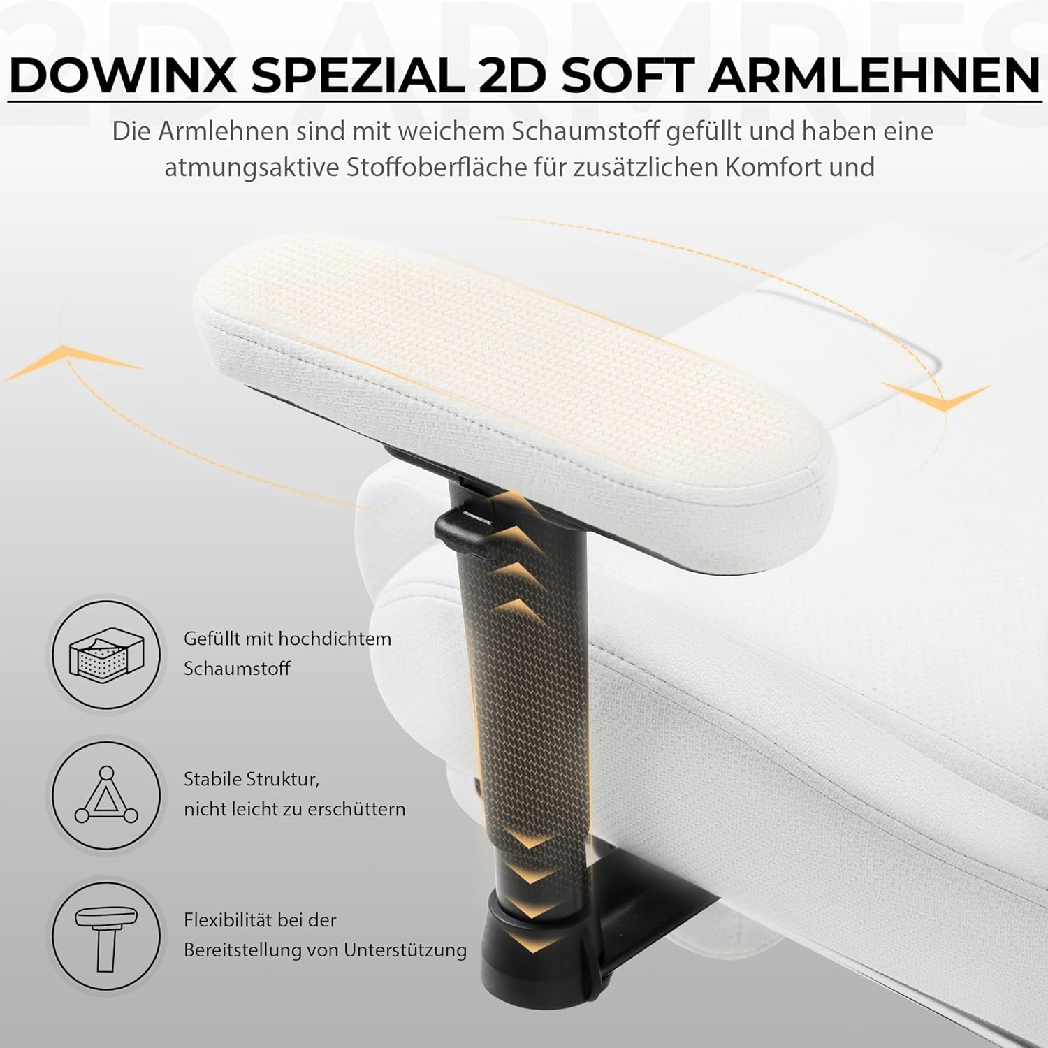 Gaming Chairs - Dowinx Gaming Chair Fabric with Pocket Spring Cushion, Ergonomic Gaming Chair with Massage Function, PC Office Chair Large and High with Footrests XXL, White – Bild 6