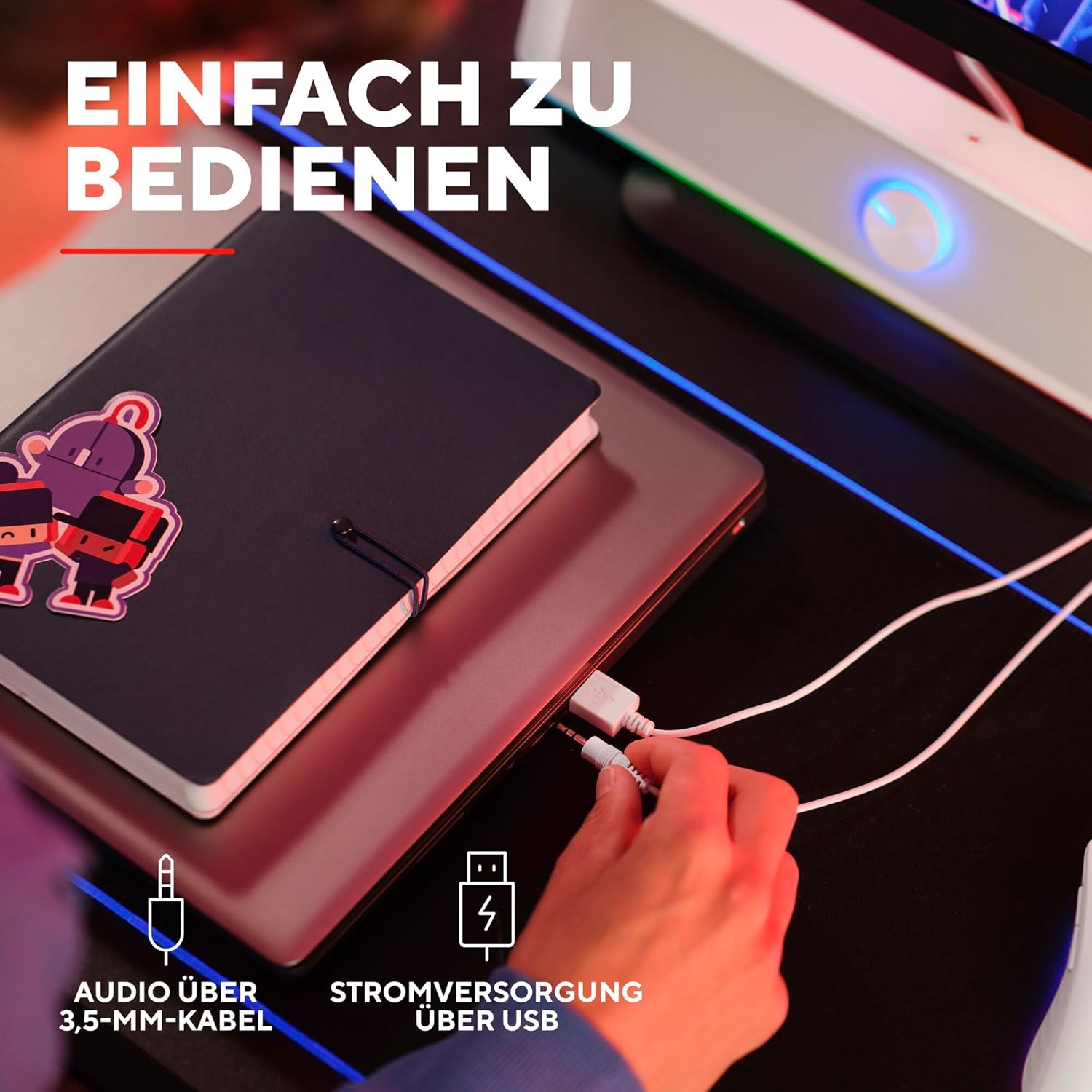 Gaming PC & Gaming Monitors - Trust Gaming GXTrust 1619W Rhox PC Soundbar with RGB Lighting 12W (6W RMS), Stereo Computer Boxes, USB Powered, 3.5 mm AUX Port, Small PC Speaker for Desktop TV Laptop, White – Bild 5