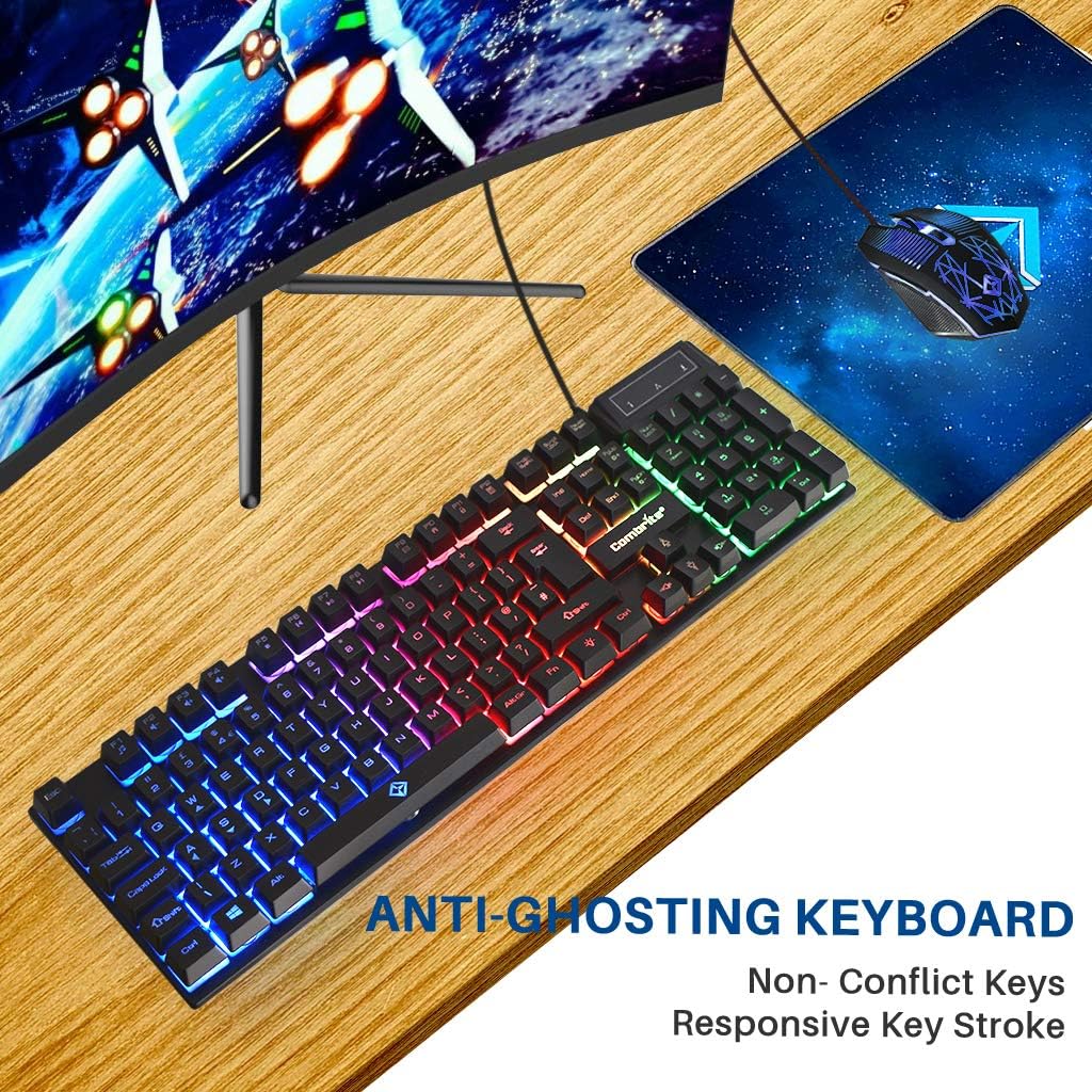 Gaming Tastatur & Maus - Raptor Gaming Keyboard and Mouse Set with Large Mouse Pad Rainbow LED USB Cable Desktop Combo UK Layout for PC Laptop PS4 Xbox One Black – Bild 3