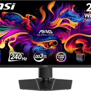 Gaming PC & Gaming Monitors – MSI MAG 273QP QD-OLED X24 26.5 Inch WQHD Gaming Monitor – 2560 x 1440 Quantum Dot OLED Panel 240Hz / 0.03ms, 99% DCI-P3, ΔE≤2, DisplayHDR True Black 400, DP 1.4a, HDMI 2.1