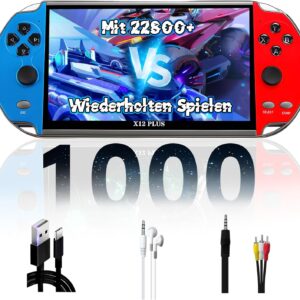 Gaming Consoles & Controllers – X12 Plus 7.1 Inch Retro Handheld Game Console, 1000+ Non-Repeating & 22800+ Repeating Games, 10 Emulators, Arcade Video Game Consoles with 800 x 480P HD Screen, TXT E-Books, AV/TV Output