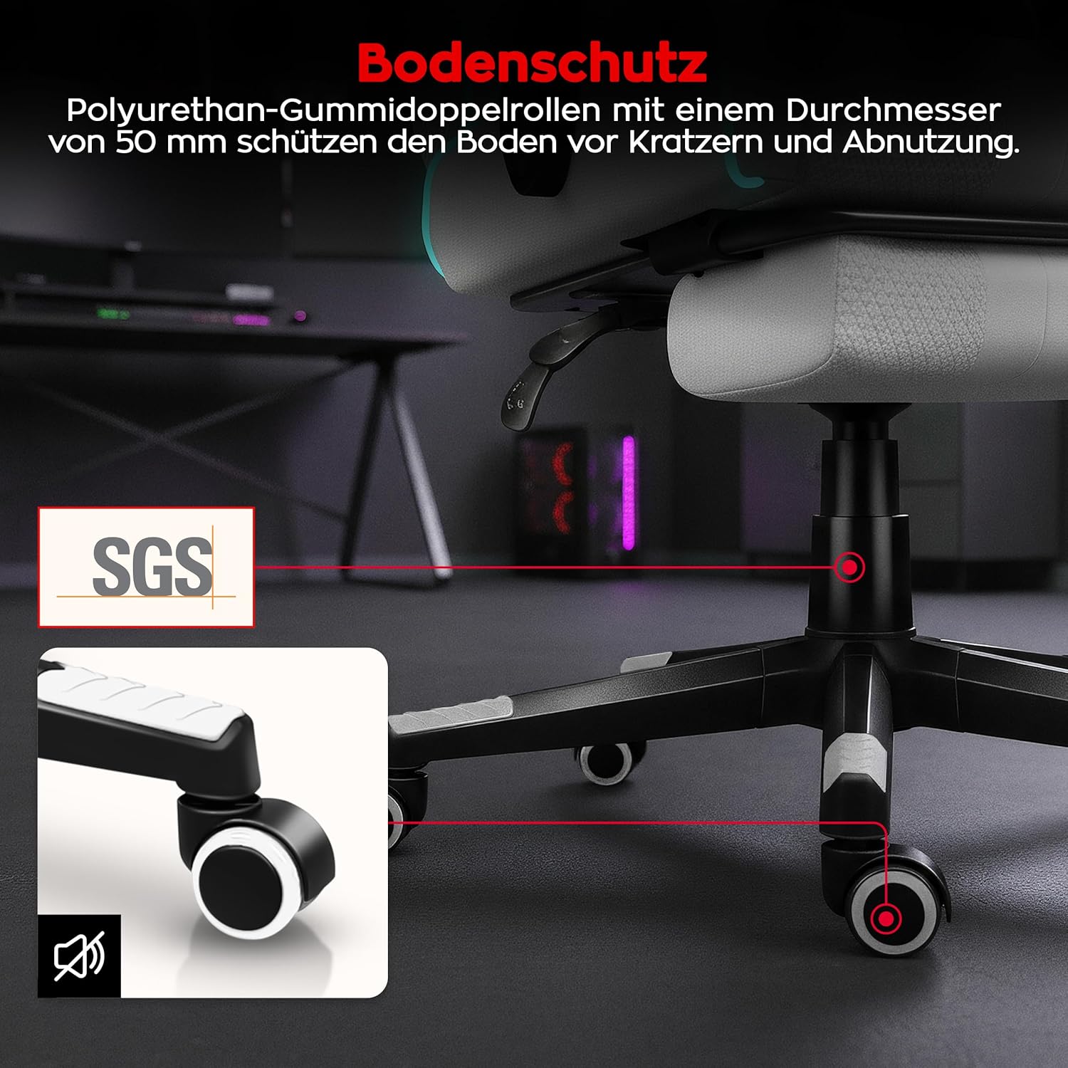 Gaming Chairs - huzaro Force RGB Mesh, Gaming Chair, Office Chair, Computer Chair, Ideal for People up to 185 cm, Headrest Lumbar Cushion, Gamer Chair with Footrest, Gaming Chair 140 kg Load Capacity, White – Bild 9