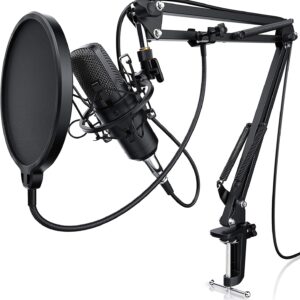 Streaming-Equipment – Liam & Daan Condenser Microphone Arm, Studio Microphone Set, Large-Diaphragm Condenser Microphone, Microphone Arm and Spider, Pop Protection, 2.5 m, 3.5-mm Jack to XLR Cable, 2019 Model