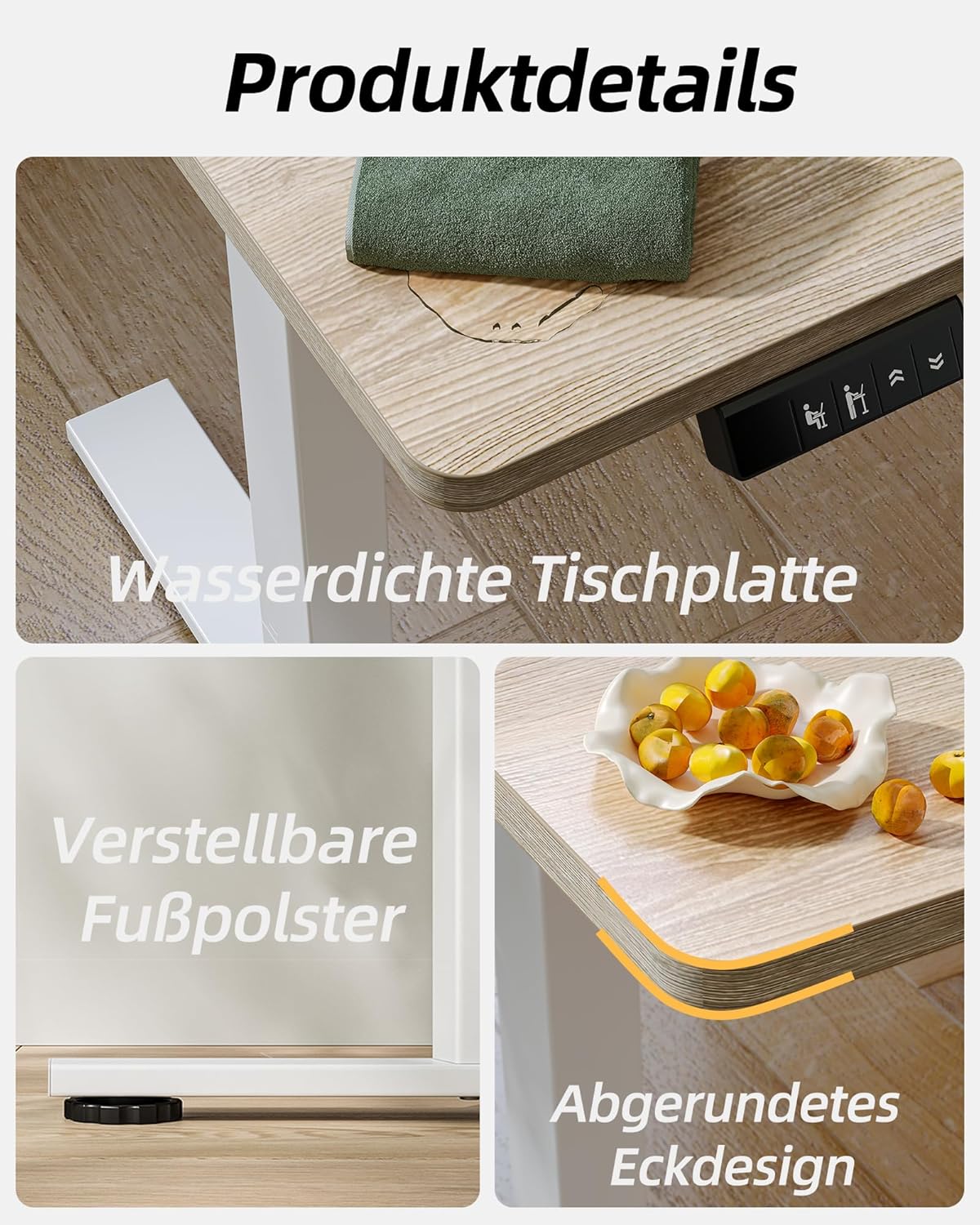 Gaming Consoles & Controllers - BEXEVUE Height-Adjustable Desk, 120 x 60 cm, Height Adjustable Electric Desk, Standing Seat Table with 2 Memory Functions, Computer Desk, Maple Wood – Bild 4