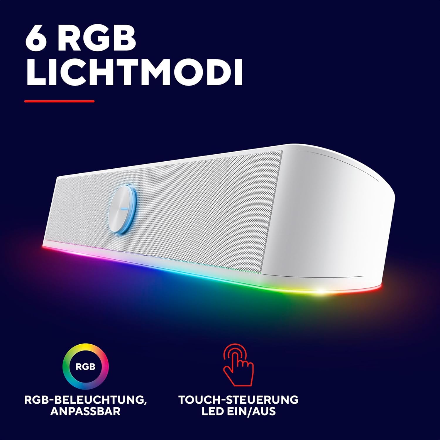 Gaming PC & Gaming Monitors - Trust Gaming GXTrust 1619W Rhox PC Soundbar with RGB Lighting 12W (6W RMS), Stereo Computer Boxes, USB Powered, 3.5 mm AUX Port, Small PC Speaker for Desktop TV Laptop, White – Bild 4