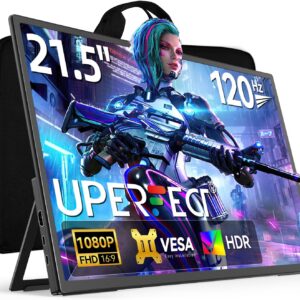 Gaming PC & Gaming Monitors – UPERFECT Portable Monitor 21.5 Inch 120Hz Portable Monitor 1300:1 1920 x 1080 Full HD IPS Screen Integrated Bracket HDMI USB C for PC Laptop Game Console Metal Housing VESA Compatible