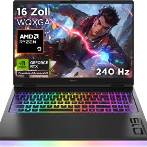 Gaming PC & Laptops – HP Omen MAX Gaming Laptop, 16 Inch WQXGA Display 240 Hz, AMD Ryzen AI 9 HX 375 (12C) 55 NPU Tops – up to 5.1 GHz, NVIDIA GeForce RTX 5080 16GB VRAM, 32GB RAM, 1TB SSD, Win 11, QWERTZ, RGB, Black
