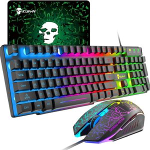 Gaming Tastatur & Maus – UrChoiceLtd MeiYing T6 Rainbow Backlit Ergonomic Usb Gaming Keyboard + 2400DPI 6 Buttons Optical Rainbow LED Usb Gaming Mouse + FREE Gaming Mouse Pads 220*180*5mm Standard Size (Luminous Key, Black)