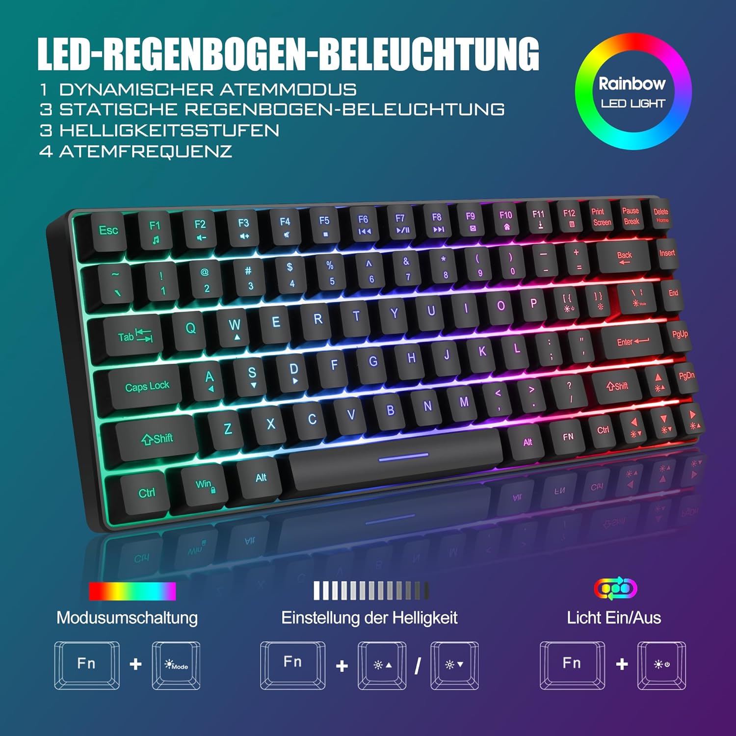 Gaming Tastatur & Maus - RedThunder 75% Wireless Gaming Keyboard and Mouse Set, QWERTZ DE Layout, 85 Keys TKL Rechargeable Compact Keyboard, Ultralight 7200DPI Mouse with Honeycomb Construction for PC Mac PS5 Xbox Gamer – Bild 3