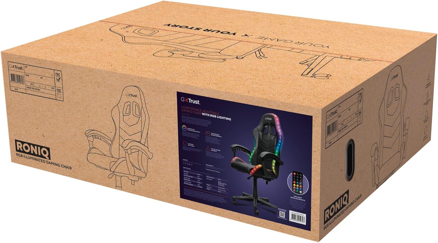 Gaming Chairs - GXTrust 704 Roniq Gaming Stuhl LED, 178 Farben und Effekten, Gepolsterte Armlehnen, Verstellbare Höhe und Rückenlehne, Gaming Chair Schreibtischstuhl mit RGB-Beleuchtung, Schwarz – Bild 14