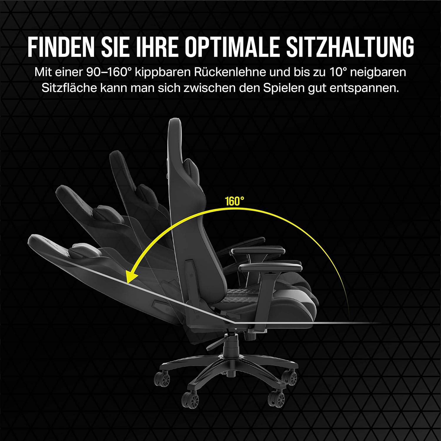 Gaming Chairs - Corsair TC100 Relaxed Gaming Chair - Faux Leather - Racing Inspired Design - Lumbar Cushion - Removable Memory Foam Neck Pillow - Adjustable Armrests - Black – Bild 7