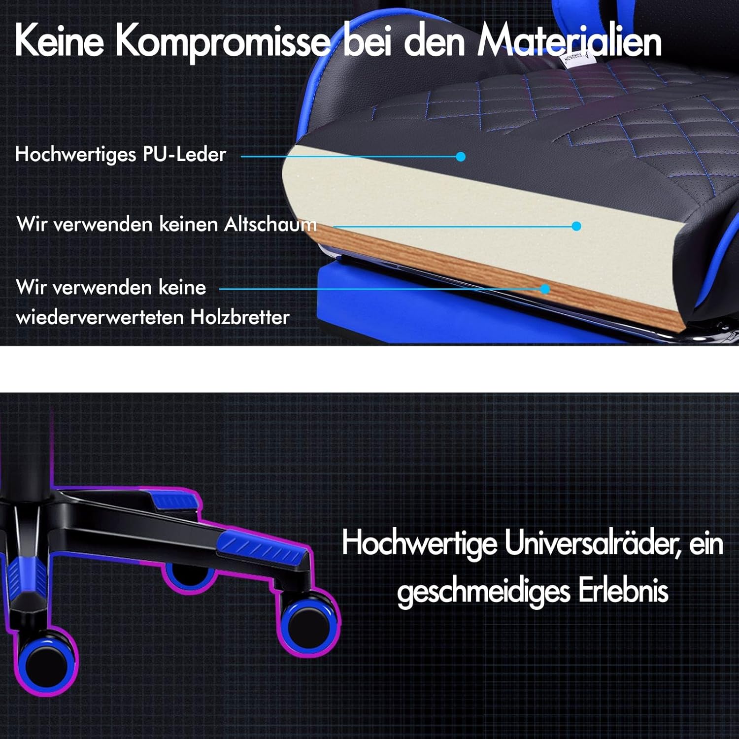 Gaming Chairs - ALFORDSON Comfortable Gaming Office Chair, Integrated Footrest, Lumbar Cushion, 150° Tilt Adjustment, Leather Seat with High Back, Blue – Bild 6