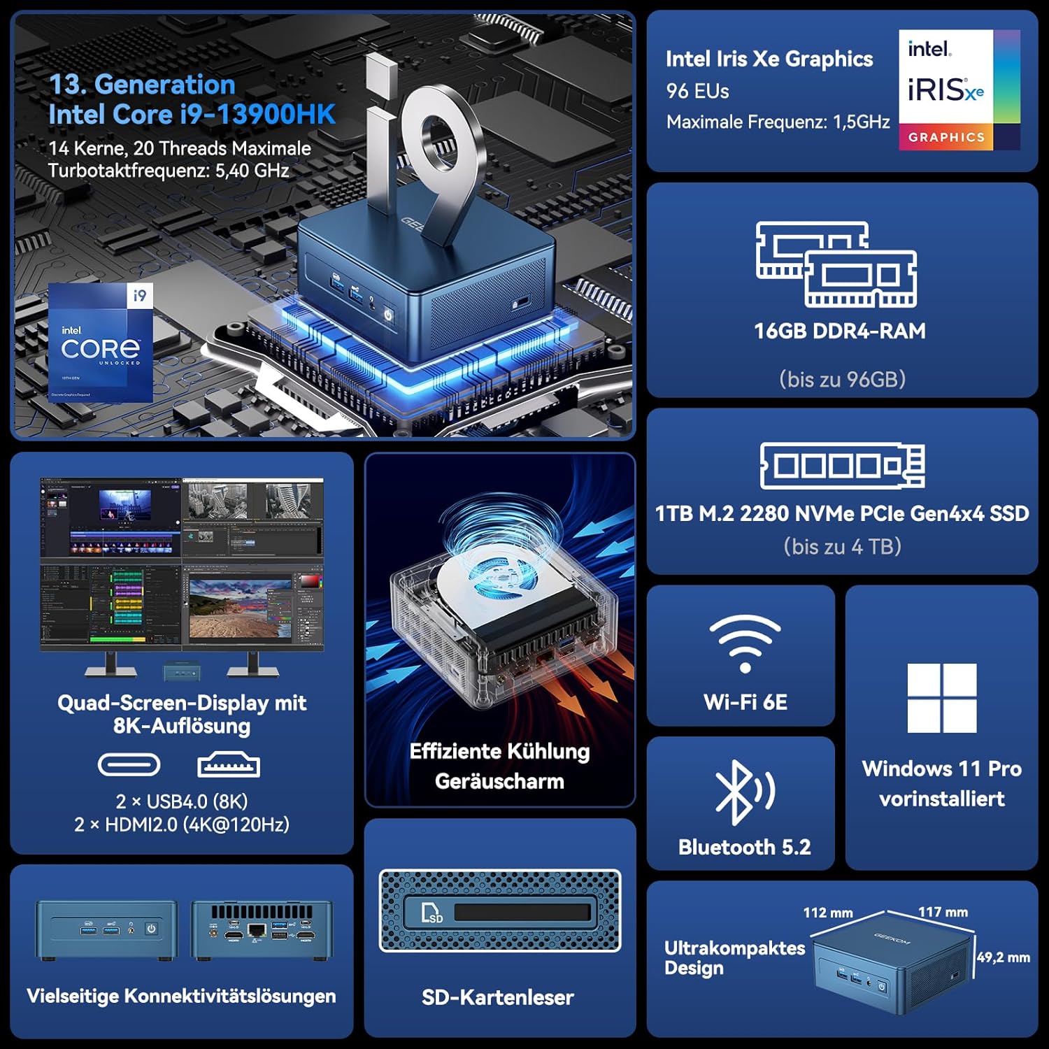 Gaming PC & Laptops - GEEKOM IT13 Mini PC with i9-13900HK 16GB RAM 1TB SSD – Bild 2