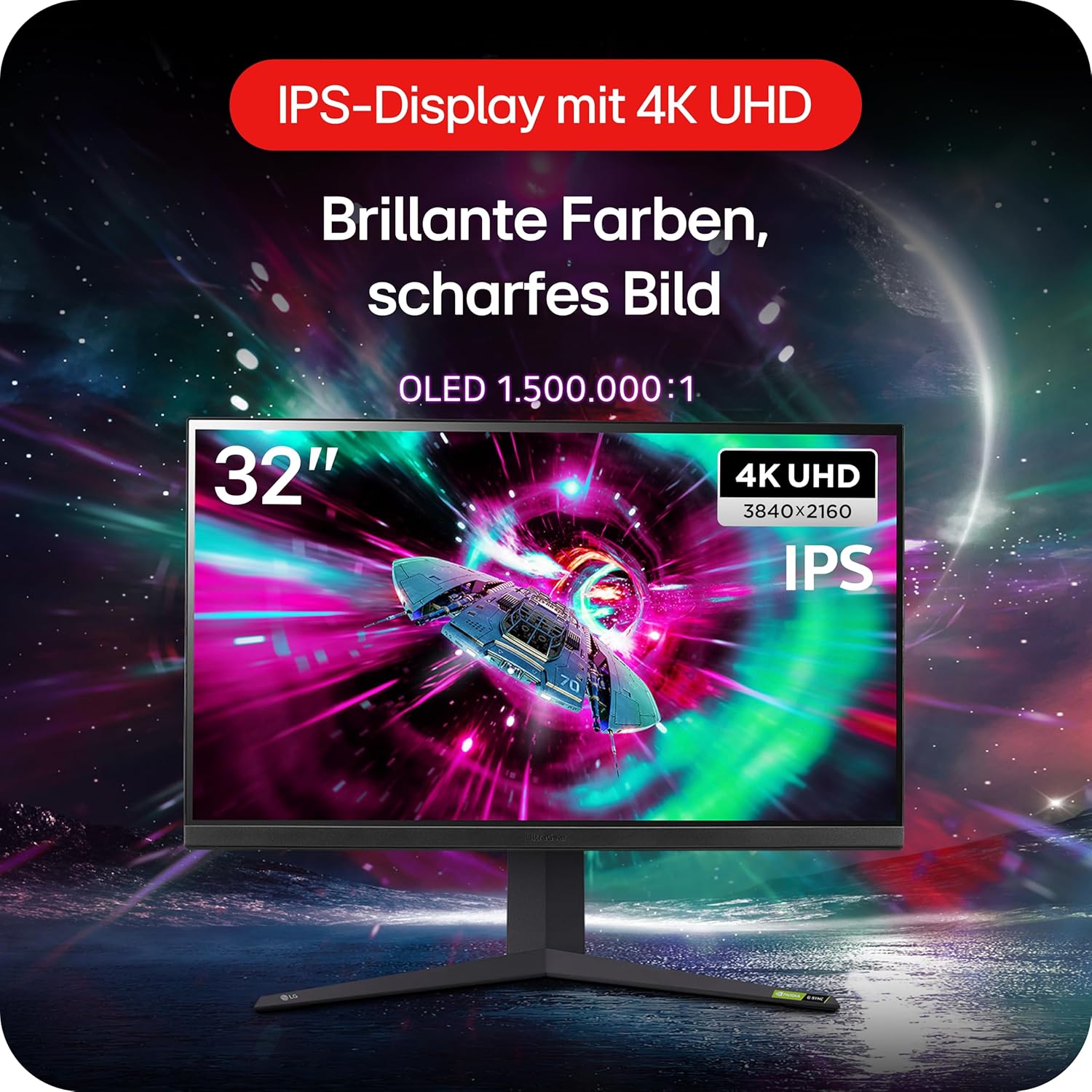 Gaming PC & Gaming Monitors - LG Electronics 32GR93U-B.AEU Ultragear™ UWQHD Gaming Monitor 32", 3840 x 2160, 16:9, 1 ms GtG, 144 Hz, DCI-P3 95%, HDR10, NVIDIA® G-SYNC® Compatible, AMD FreeSync™ Premium Black – Bild 2