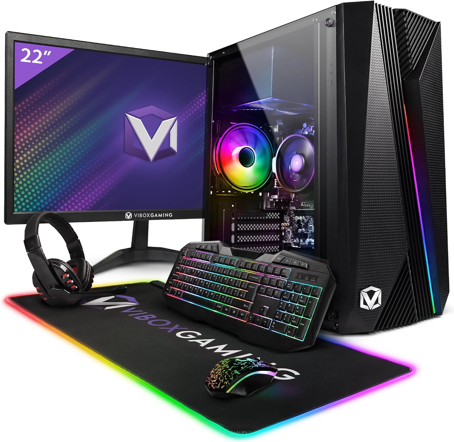 Gaming PC & Laptops - Vibox I-26 Gaming PC Set Complete • Monitor 22 Inch • AMD Ryzen 3 3200G 4.0GHz • Radeon Vega 8 • 16GB RAM • 480GB SSD • Windows 11 • WLAN