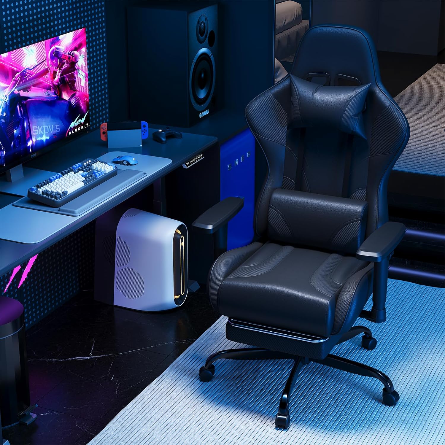 Gaming Chairs - JUMMICO Gaming Chair with Adjustable Armrests, Office Chair Ergonomic with Footrest, Gamer Chair Load Capacity 150 kg, Black – Bild 2