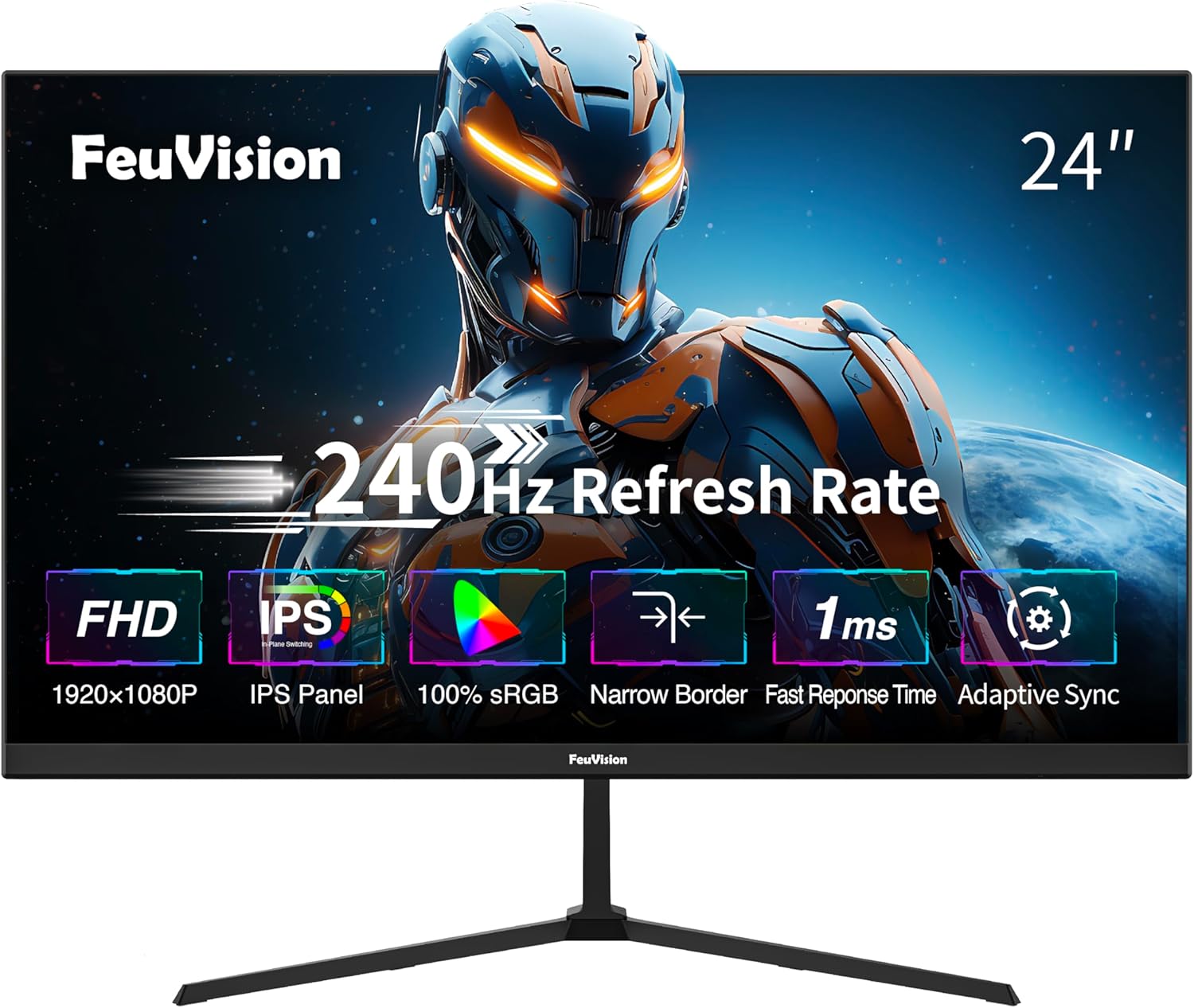 Gaming PC & Gaming Monitors - 24 Inch Gaming Monitor, 240Hz, FHD 1080p, PC Monitor, 1ms, IPS Panel, FreeSync, Adaptive Sync, VESA Mountable, Eye-Care, 100% sRGB, Frameless Screen, HDMI x 1, DP x 1