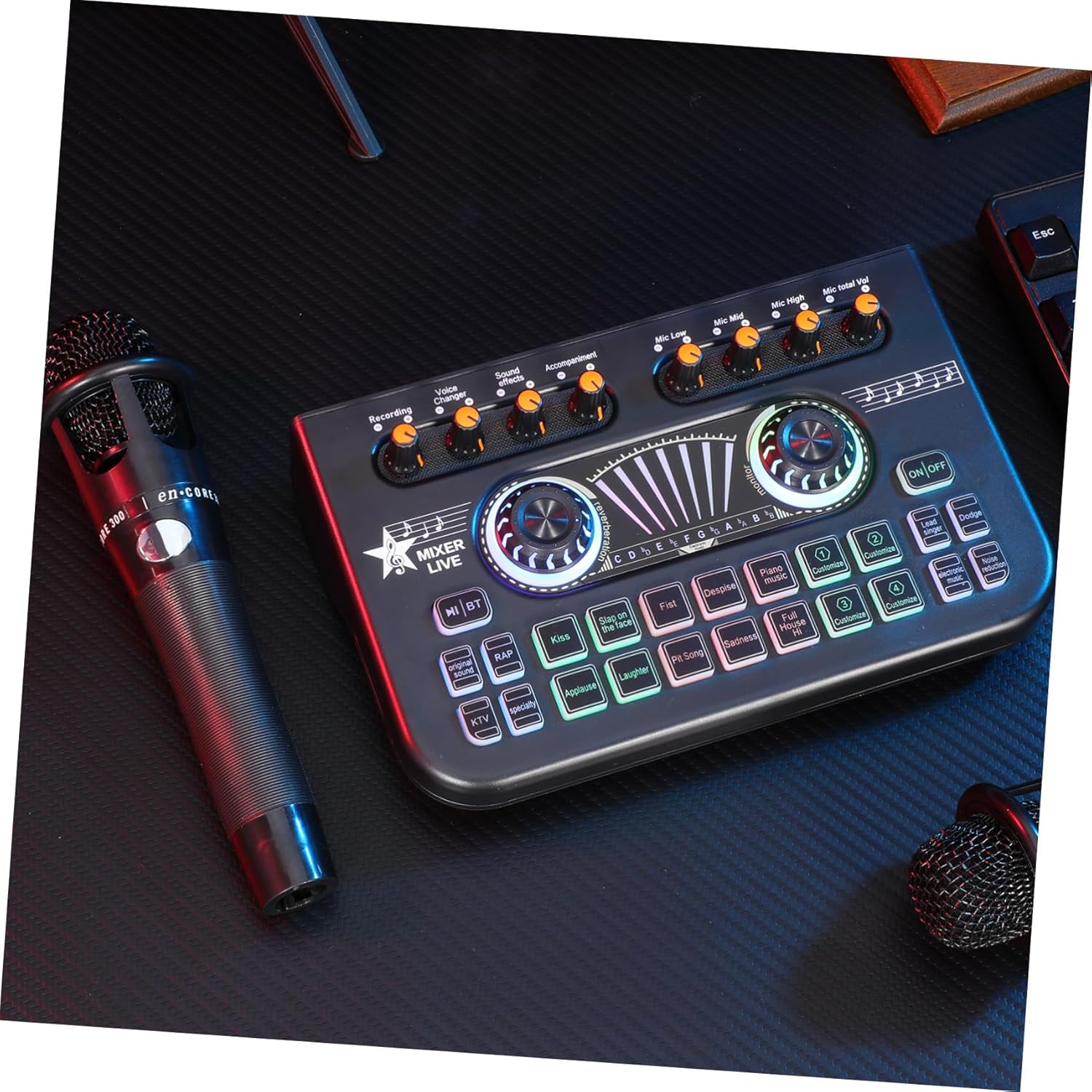 Streaming-Equipment - Kisangel Professional Podcast Equipment Sturdy Plastic Metal Housing Versatile DJ Mixer Soundboard Clear Studio Microphone Live Sound Card with Real-time Monitoring for Streaming – Bild 8