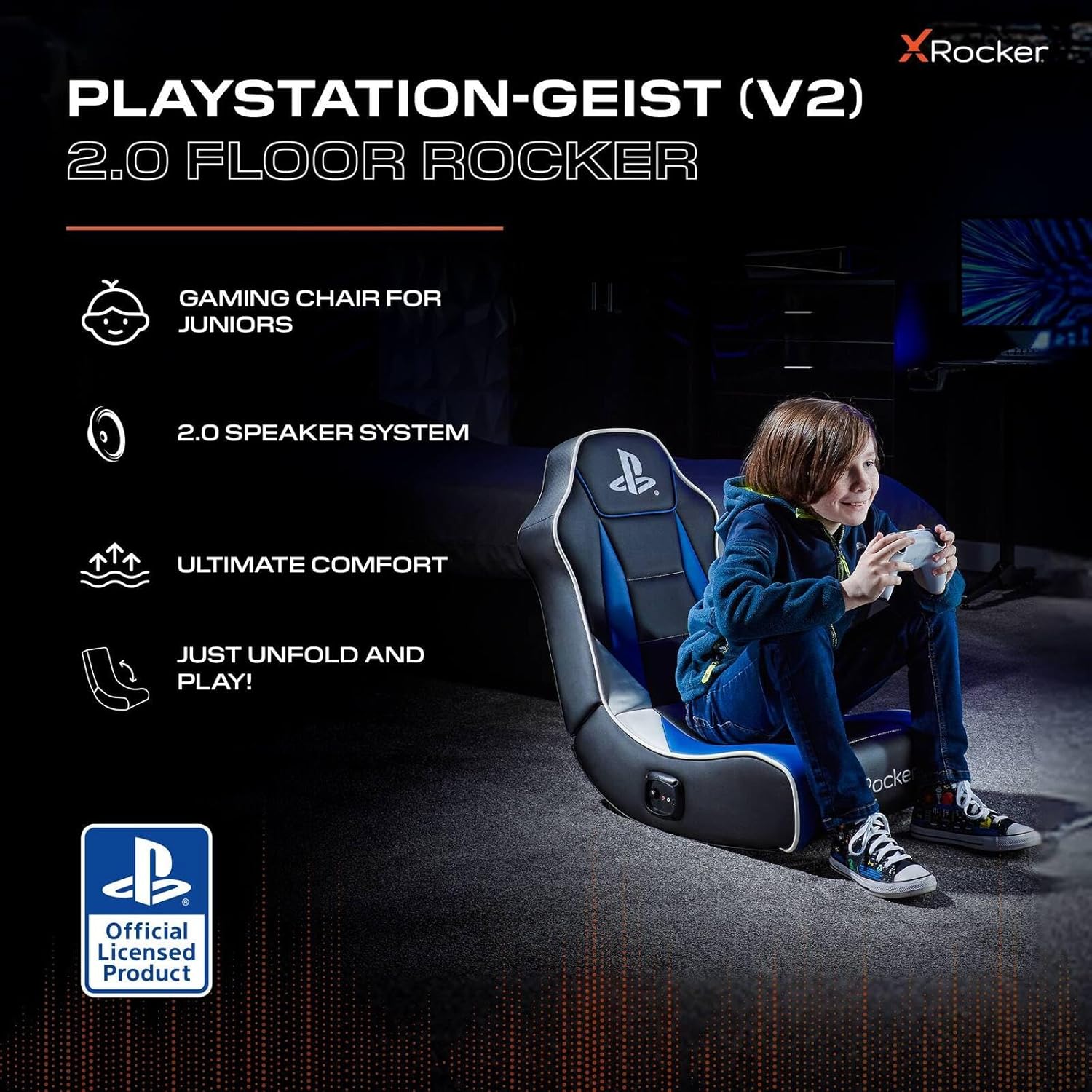 Gaming Chairs - X Rocker Sony Playstation 5 Ghost 2.0 Floor Rocker Gaming Chair with 2.0 Audio System PS5 Children's Chair – Bild 4