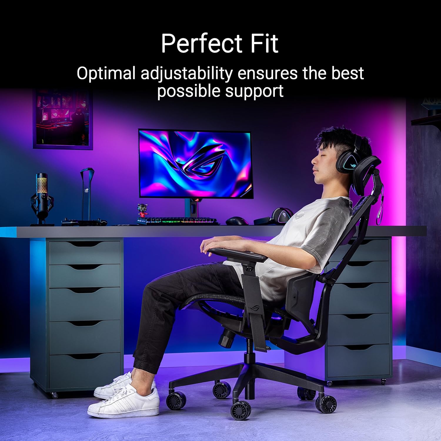 Gaming Chairs - ASUS ROG Destrier Ergo Core Gaming Chair (Ergonomic Gaming Chair, 360 Degree Armrests with up to 14 cm Height for Mobile Gaming, Nylon Frame, Mesh, Adjustable Lumbar Support and Headrest) – Bild 3