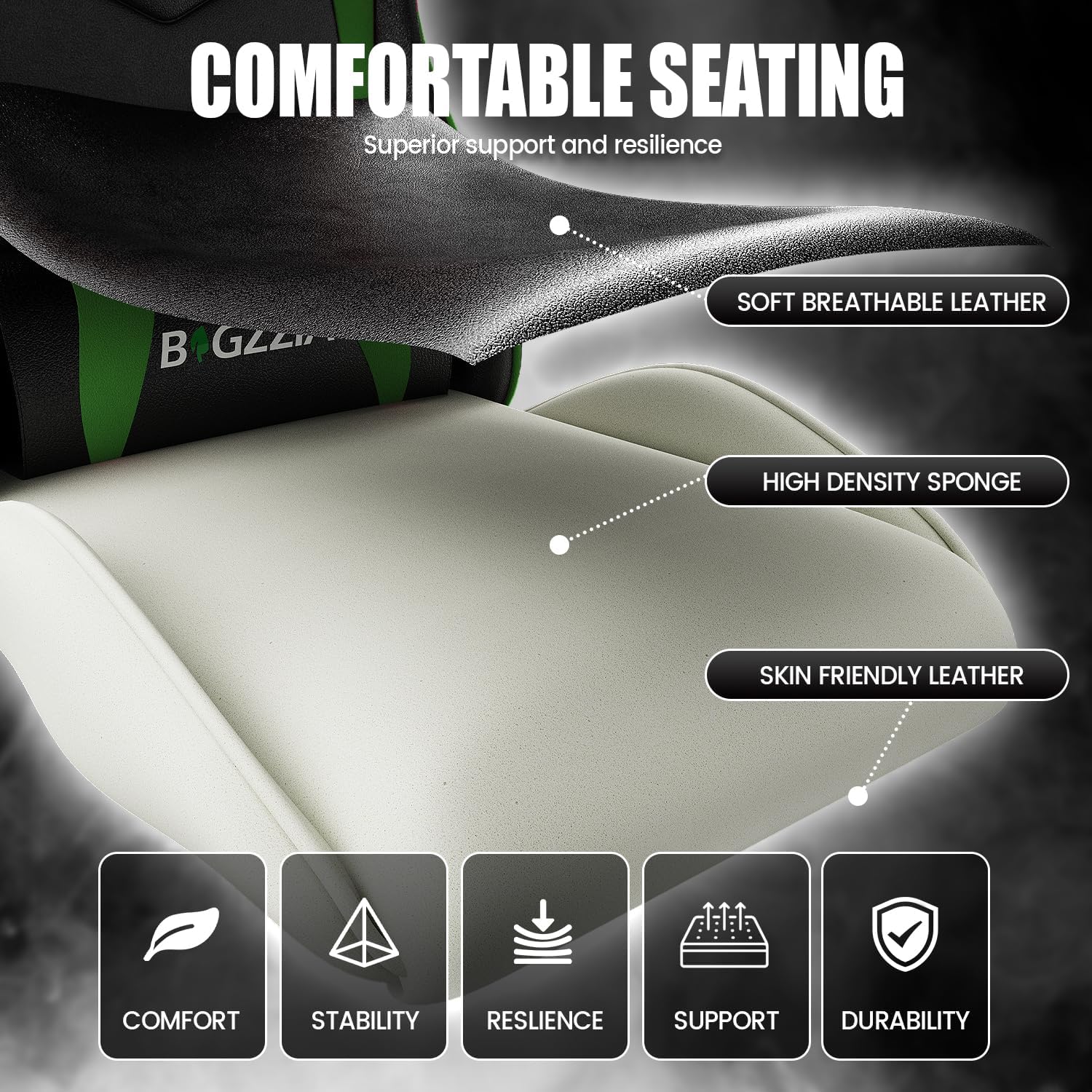 Gaming Chairs - Gaming Chair Ergonomic PC Chair Gaming Height Tilt Angle Adjustable, PU Leather with Padding Headrest, Gamer Chair for Children Teenagers Adults Gaming Office (Black/Green) – Bild 7