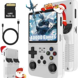 Gaming Consoles & Controllers – R36S Retro Handheld Game Console, Retro Console 3.5 Inch IPS Screen, 128G Over 40,000 Games, Portable Game Console for Children and Adults, Supports Multiple Emulators (White)