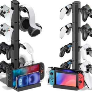 Gaming Consoles & Controllers – Gaming Headset Holder & Controller Holder, 4 Level Headphone Holder with Removable Hook and Cable Organiser for Remote Controls, Controller Stand Storage for PS5/Xbox/Switch