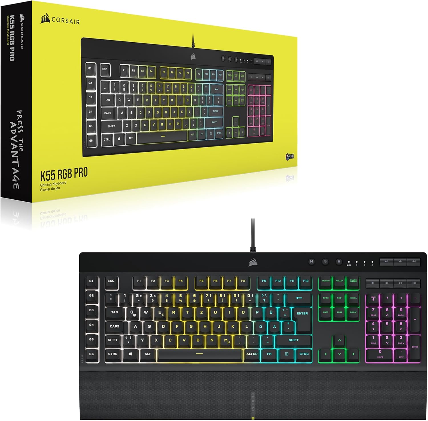 Gaming Tastatur & Maus - CORSAIR K55 RGB PRO Wired Membrane Gaming Keyboard (Dynamic RGB Backlight, 6 Macro Keys with Elgato Software Integration, IP42 Dust and Splash Protection), QWERTZ, Black. – Bild 9