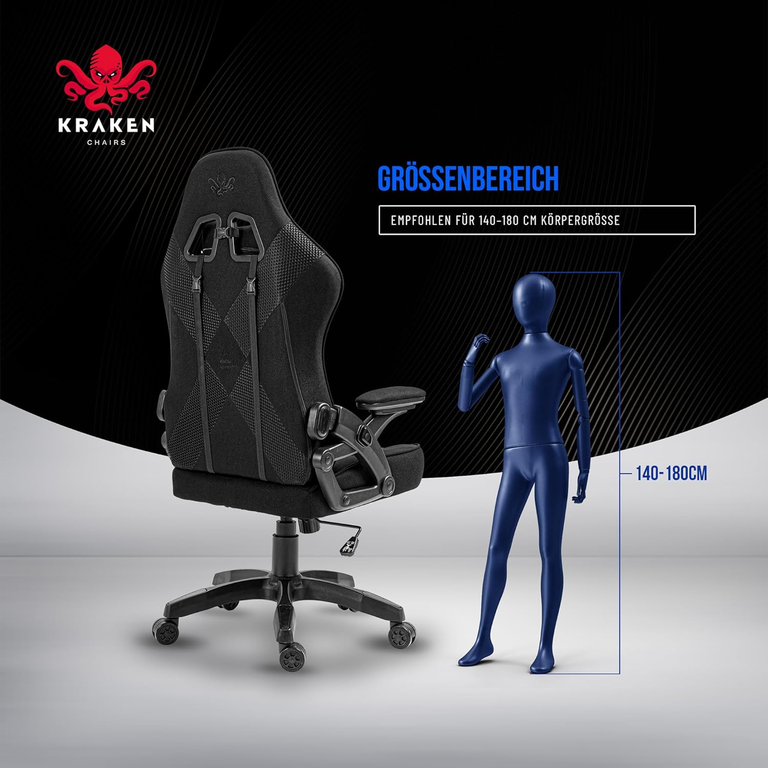 Gaming Chairs - Gaming Chair Fabric - Black - Office Chair - Ergonomic Computer Chair Gamer - 130 kg Load Capacity - Gamer Chair - Gaming Chair - Gaming Chair Ergonomic - Gaming Chair - PC Chair – Bild 8