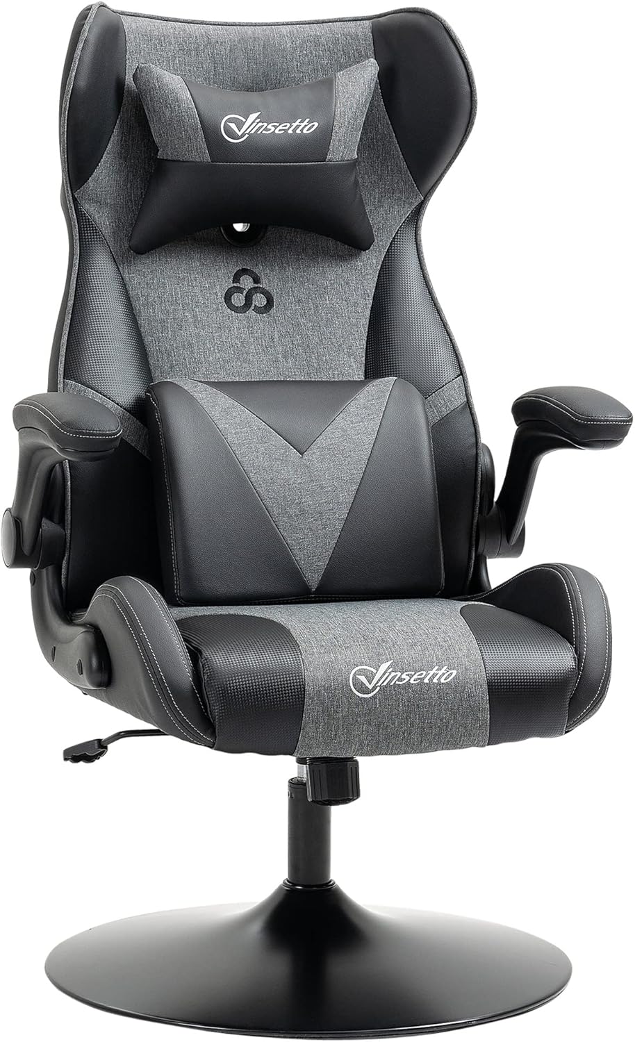 Gaming Chairs - Vinsetto Gaming Chair Ergonomic Gamer Chair with Adjustable Armrest, Lumbar Support, Pillow Height Adjustable Gaming Chair with Rocker Function, Faux Leather, Linen Look, Black + Grey