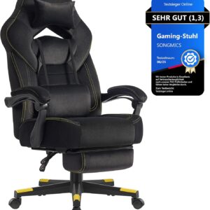 Gaming Chairs – SONGMICS Gaming Chair Office Chair Computer Chair Ergonomic Design with Footrest Adjustable Pillow Lumbar Cushion Load Capacity 150kg Ink Black OBG077B08