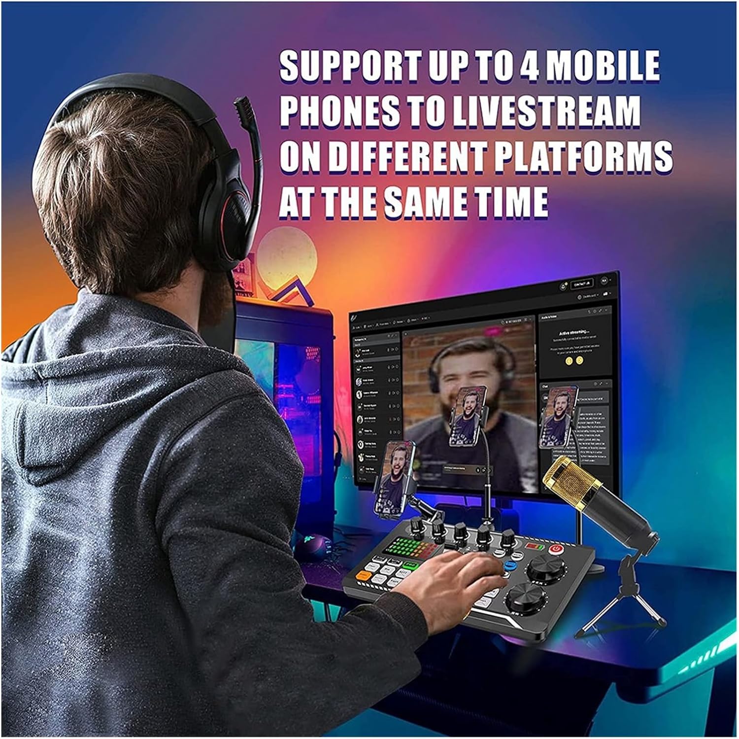 Streaming-Equipment - Sound Card Kit, Podcast Equipment Pack, Sound Card Microphone (120KHz/24Bit) and Professional Audio Mixer for Streaming Gaming – Bild 5