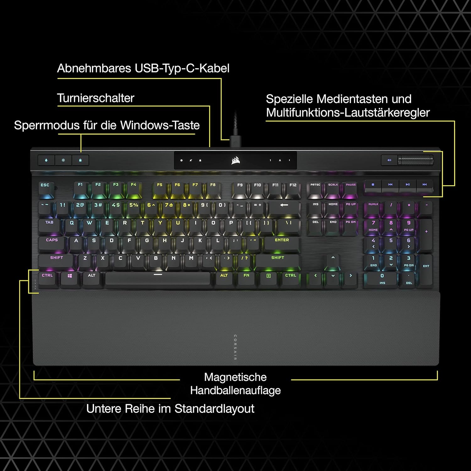 Gaming Tastatur & Maus - Corsair K70 RGB PRO Mechanical Wired Gaming Keyboard - Cherry MX Red Linear Switch, SOCD, PBT Double-Shot Keycaps, 8000Hz Hyper-Polling, NKRO, Tournament Switch, QWERTZ DE - Black – Bild 8