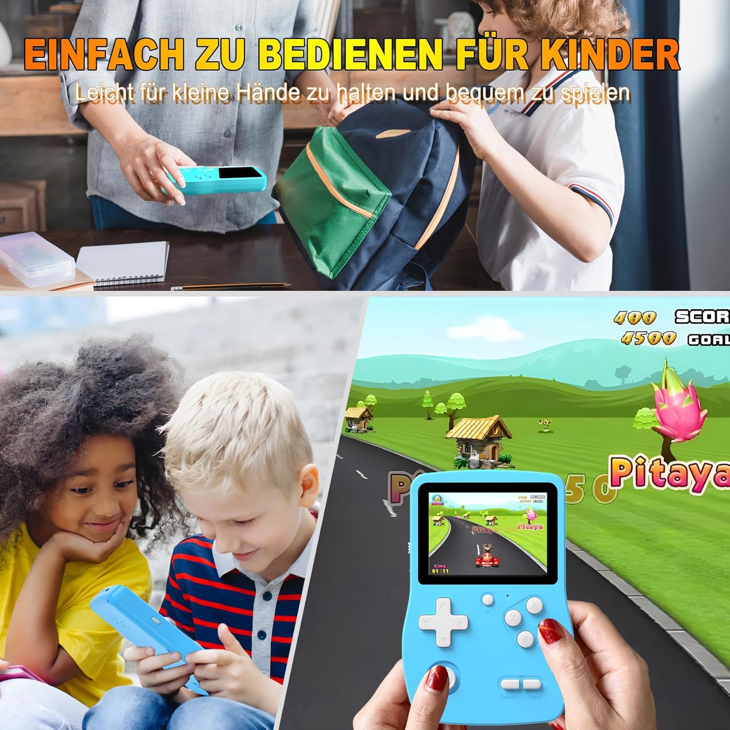 Gaming Consoles & Controllers - 32 Bit Handheld Game Consoles for Children with 139 Video Games, Portable Gaming Player with 3.0 Inch IPS Screen Rechargeable Battery, Travel Games Gifts Toy for Boys Girls (Blue) – Bild 5